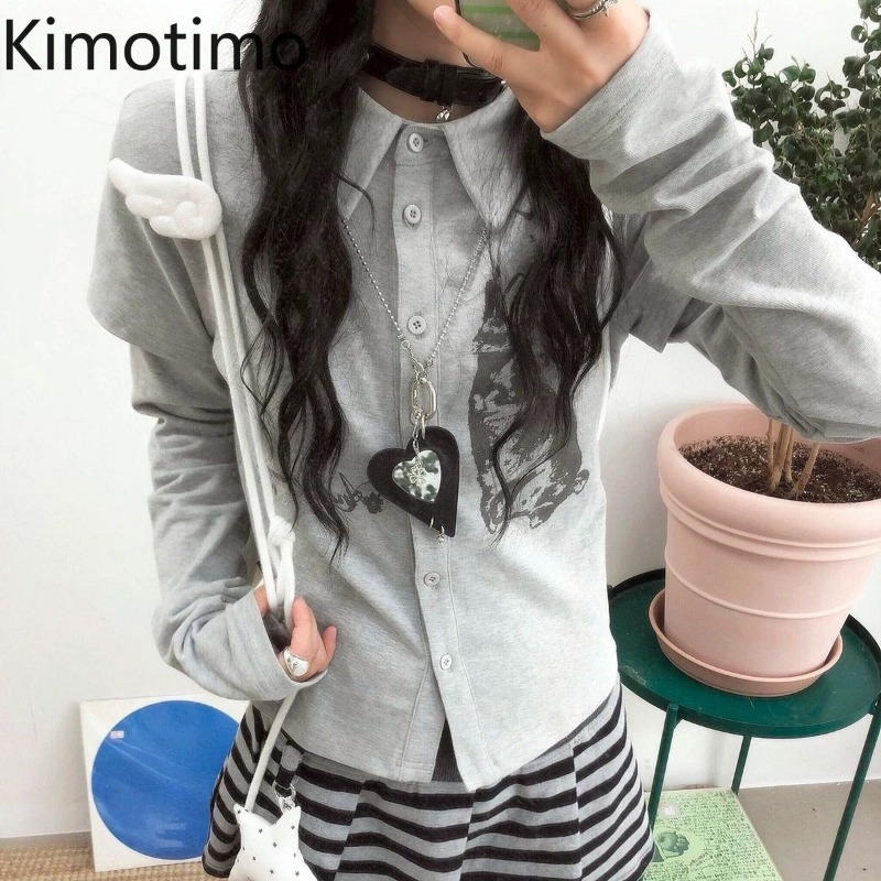 Vintage Fashion T Shirts - Kimotimo Y2k ヴィンテージ ラビットプリント 長袖トップス レディース