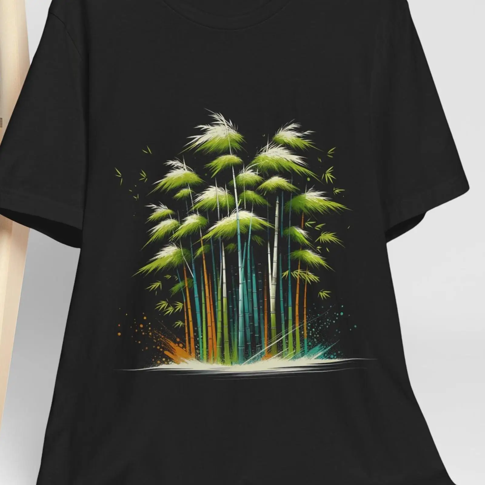 Vintage Fashion Kyoto - 日本の墨絵水墨画竹林Tシャツエレガント伝統的なイラスト原宿京都ファッションカジュアルヴィンテージウォッシュド