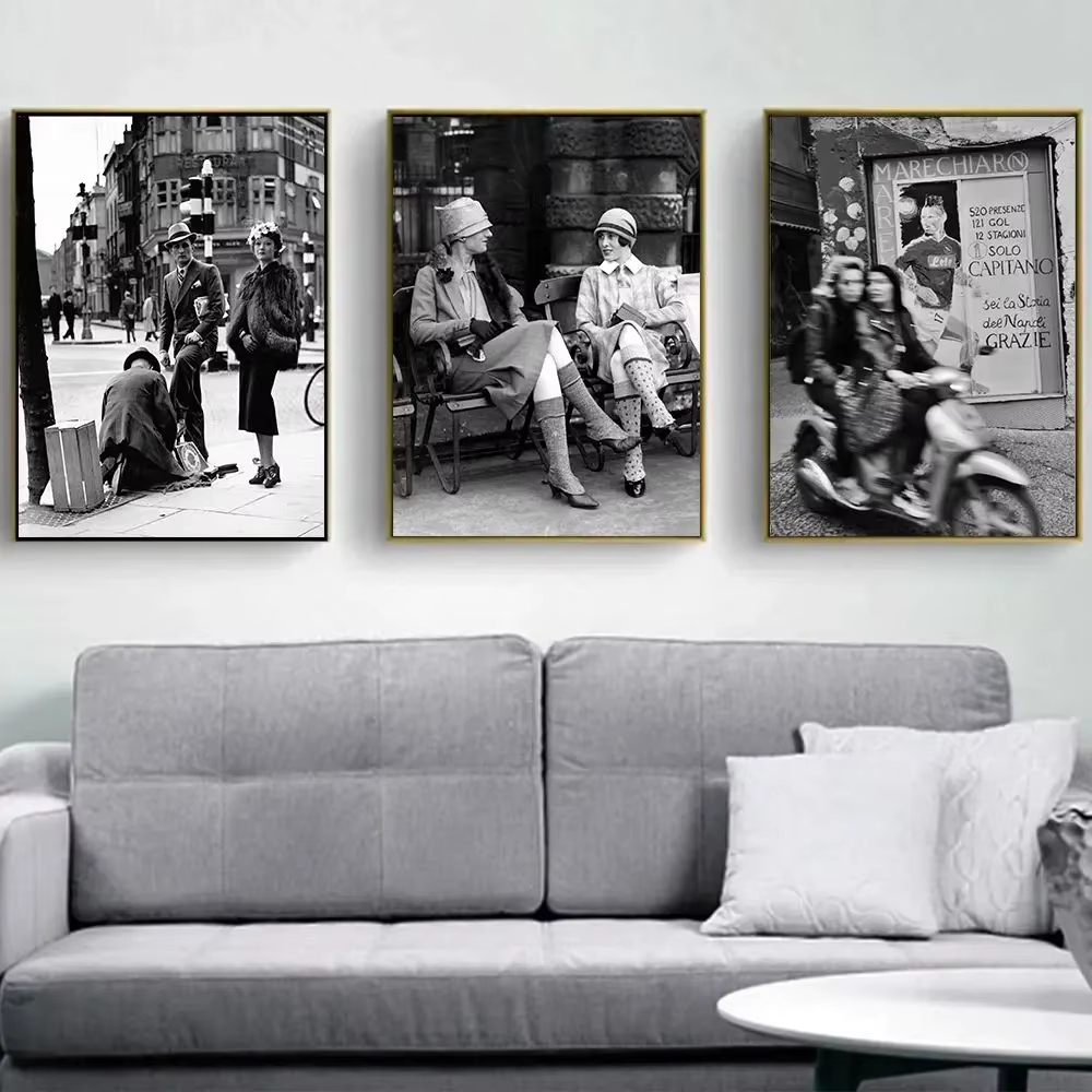 Vintage Fashion In Paris - ファッション黒と白のヴィンテージ写真プリントイタリアパリストリートポスター壁アートキャンバス写真リビングルームの装飾