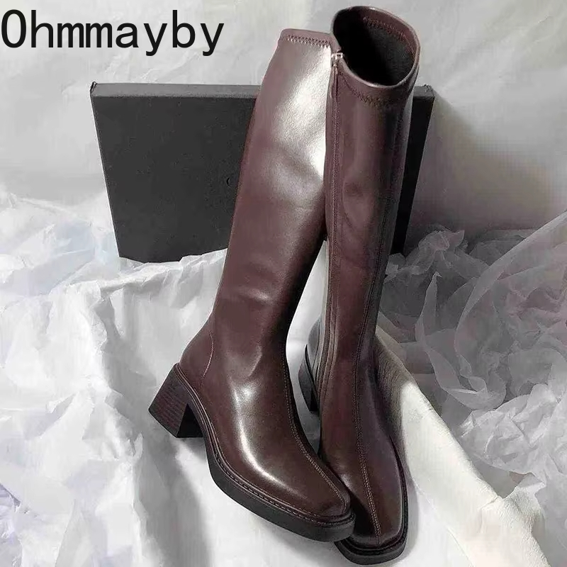 Vintage Fashion Online - ヴィンテージ厚いヒールの女性のニーハイブーツファッションサイドジッパー靴秋冬レディース簡潔なロングボタスデ Mujer