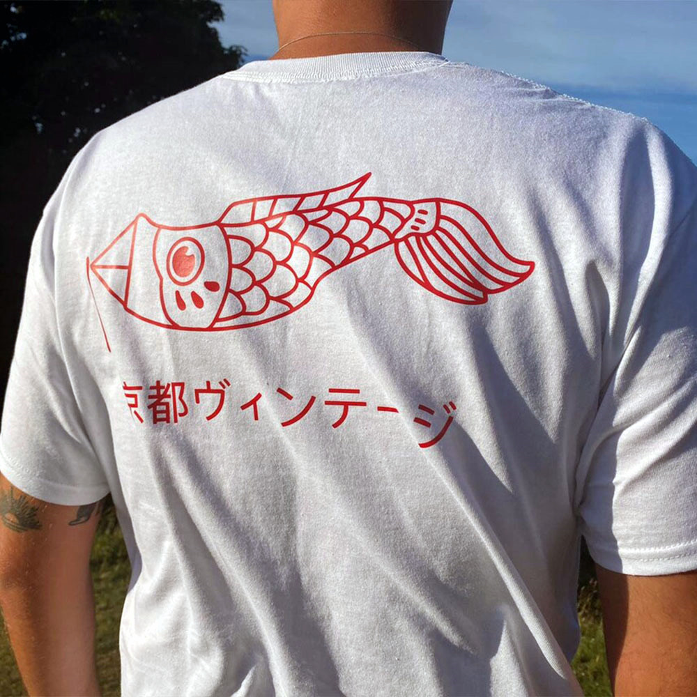 Vintage Fashion Kyoto - 日本のユニセックススタイルの半袖Tシャツ,ヴィンテージ,白のプリント,原宿,夏