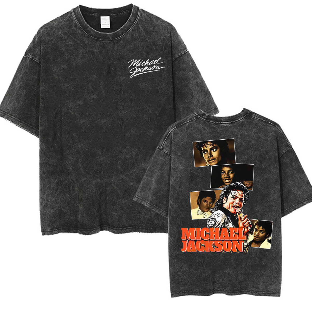 Vintage Fashion In Japan - マイケル・ジャクソン、ポップミュージックの王様。ヴィンテージ風のウォッシュ加工Tシャツ。メンズ、レディース、ファッション、ヒップホップ、クラシックTシャツ、カジュアル、Oネック、コットンTシャツ。