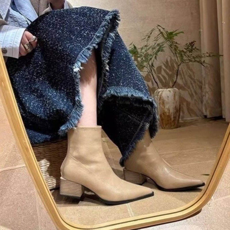 Vintage Fashion Online - 2026 ストリートスタイル デザイナーズ ヴィンテージ ポインテッドトゥ ジッパー付き