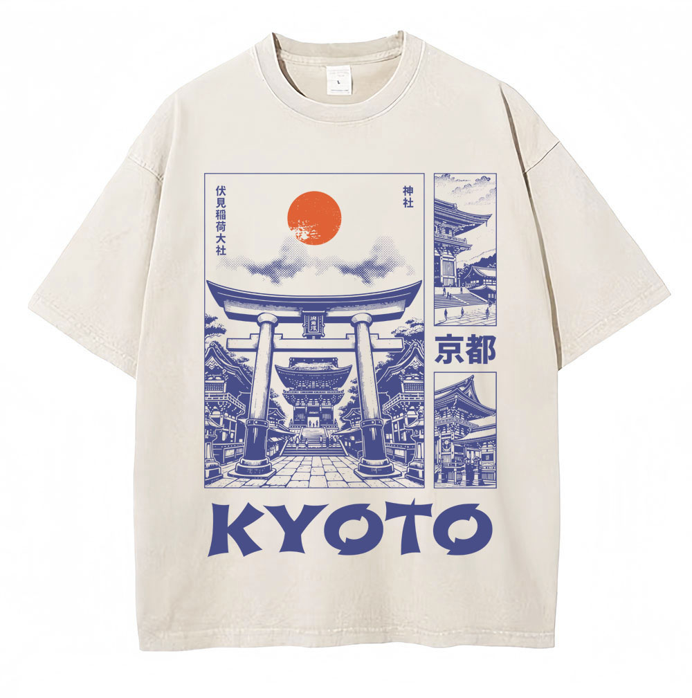 洗浄済み日本スタイル京都グラフィック Tシャツ男性女性ファッ - Vintage Fashion Kyoto のレビューと価格