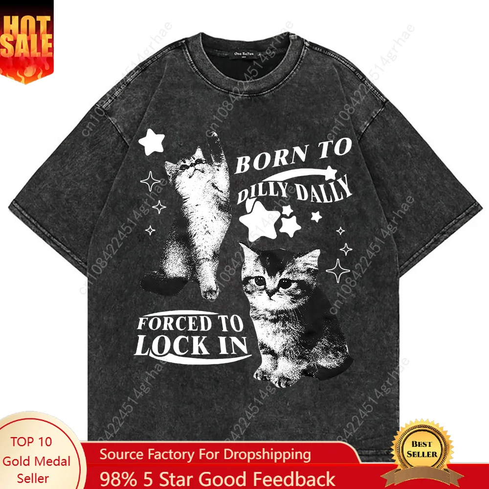 100% コットンヴィンテージウォッシュ Y2k 面白い猫ミ - Vintage Fashion T Shirts のレビューと価格