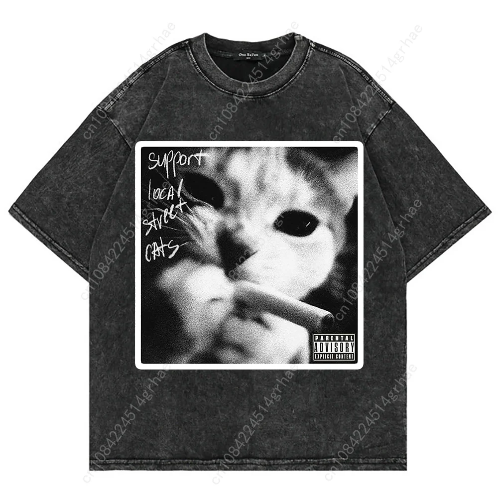 100% コットンヴィンテージウォッシュ Y2k 面白い猫ミ - Vintage Fashion T Shirts のレビューと価格