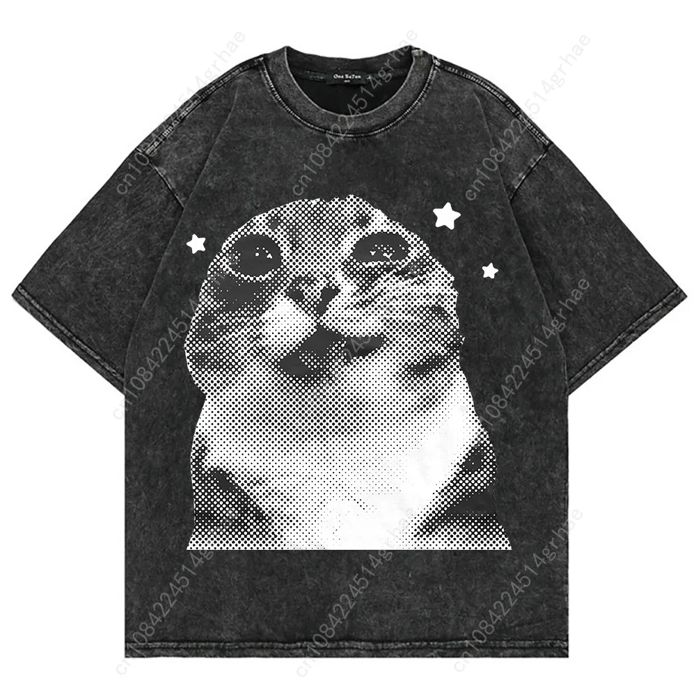 100% コットンヴィンテージウォッシュ Y2k 面白い猫ミ - Vintage Fashion T Shirts のレビューと価格