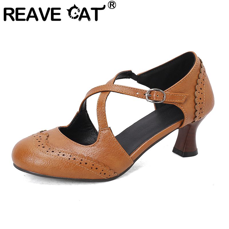 Reave cat-女性用ヴィンテージパンプス,日常の靴,丸 - Vintage Fashion Online のレビューと価格