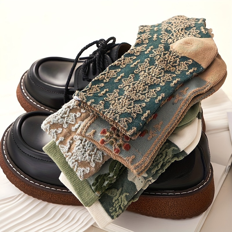 5足セット、ミックスカラーのヴィンテージ風エンボス加工ミドル - Vintage Fashion Retro Outfit のレビューと価格
