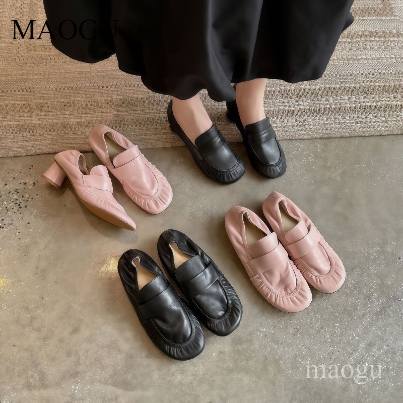 ソフトレザーローファー女性のプリーツラウンドトゥスリッポンミ - Vintage Fashion Online のレビューと価格