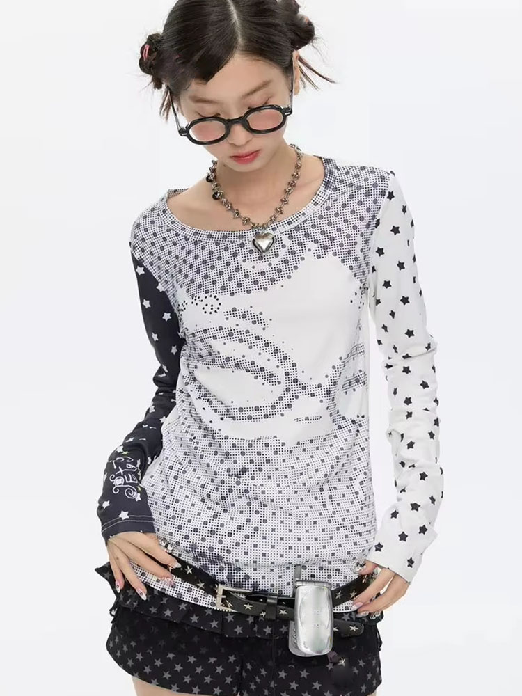 Y2K風ロングスリーブTシャツ レディース アニメ ポルカド - Vintage Fashion T Shirts のレビューと価格