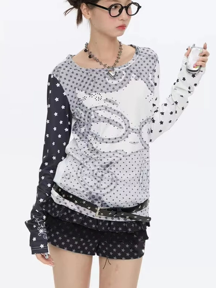 Y2K風ロングスリーブTシャツ レディース アニメ ポルカド - Vintage Fashion T Shirts のレビューと価格