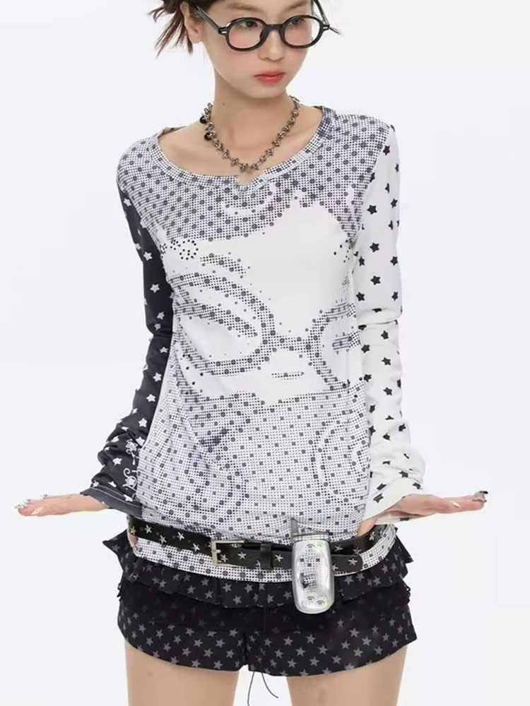 Y2K風ロングスリーブTシャツ レディース アニメ ポルカド - Vintage Fashion T Shirts のレビューと価格