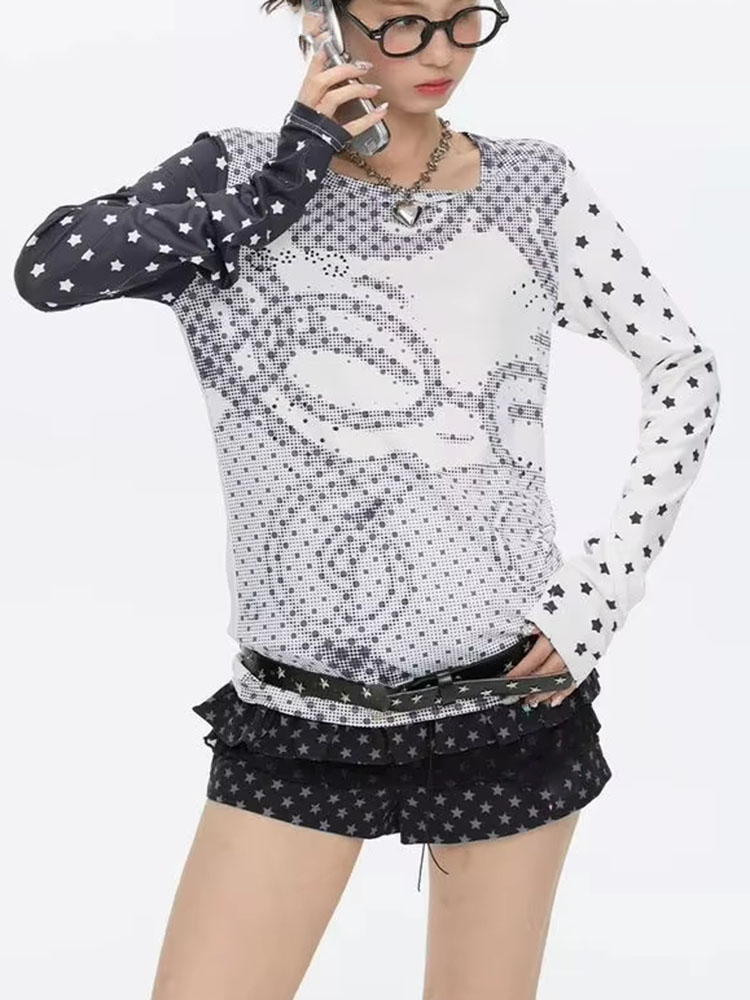 Y2K風ロングスリーブTシャツ レディース アニメ ポルカド - Vintage Fashion T Shirts のレビューと価格