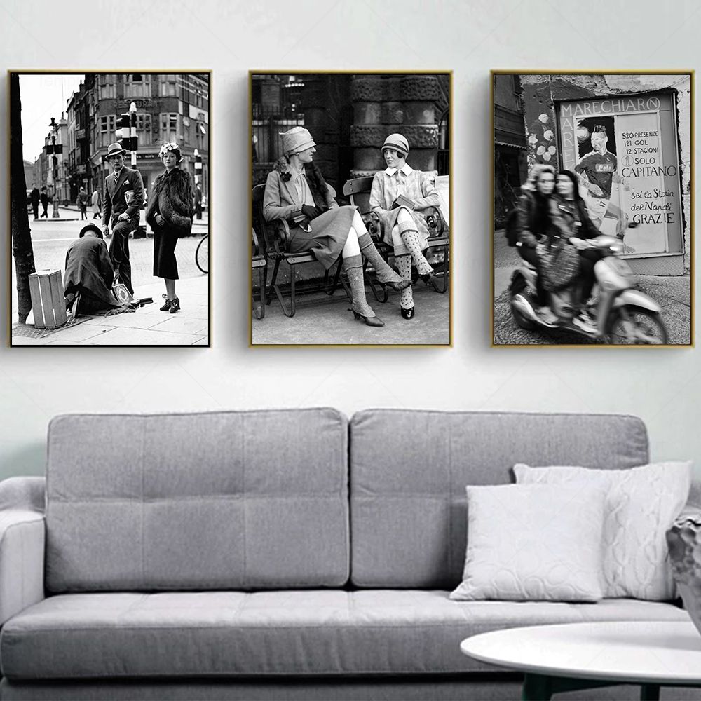 ヴィンテージプリントのポスター,壁画,黒と白の写真,リビング - Vintage Fashion In Paris のレビューと価格