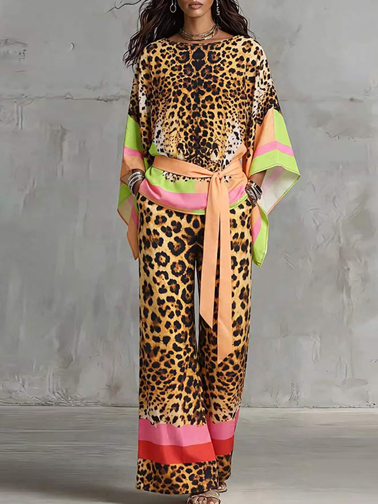 レトロなレオパード柄のゆったりとしたサマースーツ、Oネックの - Vintage Fashion Retro Outfit のレビューと価格