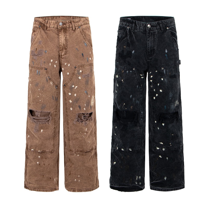 アメリカンレトロハイストリートリップドワイドレッグデニムパン - Vintage Fashion In Japan のレビューと価格